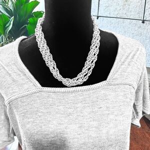 Silver Tone Rope Chain Necklace 32" Long Clasp Closure Unisex Jewelry Rare HTF